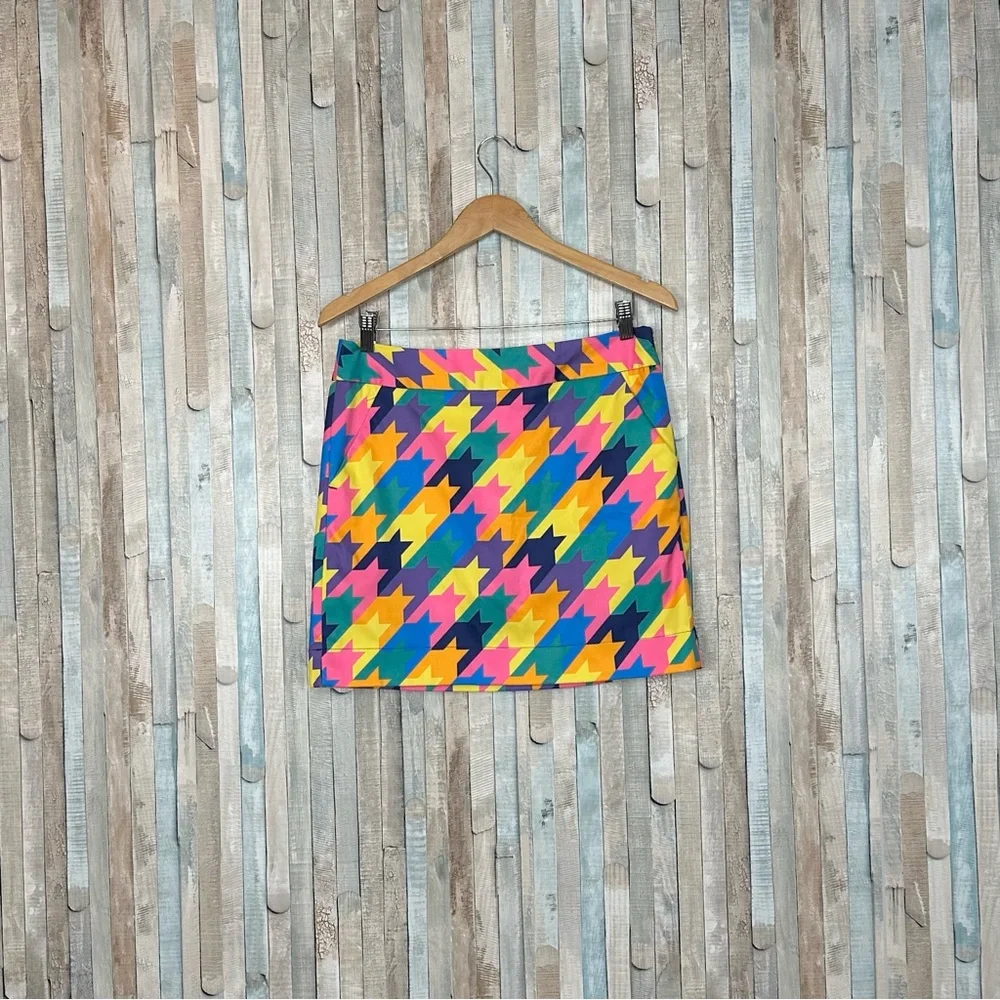 Loudmouth 6 Colorful Peaches‎ & Cream Print Skort Golf Skirt Bright Houndstooth